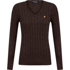 Sweter w kolorze brązowym. Pomarańczowe swetry damskie Denim Culture, l, z haftami, z bawełny, bez rękawów, bez kaptura. W wyprzedaży za 144,95 zł.