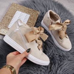 Sneakersy damskie na koturnie beżowe Jezzi - beżowy. Brązowe trampki i tenisówki damskie Jezzi. Za 51,00 zł.