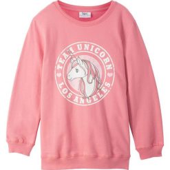 Bluza oversize bonprix dymny różowy z nadrukiem. Różowe bluzy dziewczęce bonprix, z nadrukiem, z bawełny, z długim rękawem, długie. Za 44,99 zł.