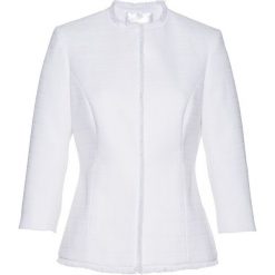 Żakiet z przędzy boucle bonprix biały. Białe żakiety damskie bonprix, z haftami. Za 124,99 zł.