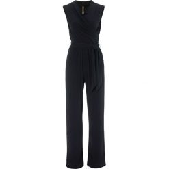 Kombinezon bonprix czarny. Czarne kombinezony damskie marki bonprix, na co dzień, w paski, z tkaniny, eleganckie, z dekoltem w serek, bez rękawów. Za 129,99 zł.