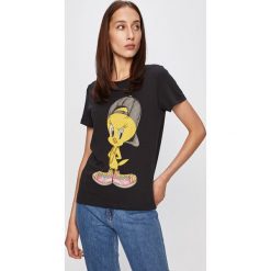 Noisy May - T-shirt. Czarne bluzki damskie Noisy May, s, z nadrukiem, z bawełny, z okrągłym kołnierzem. W wyprzedaży za 49,90 zł.