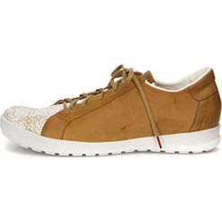 Skórzane sneakersy "Zagg" w kolorze jasnobrązowo-białym. Pomarańczowe trampki męskie Think!, bez wzorów, ze skóry, na sznurówki. W wyprzedaży za 386,95 zł.