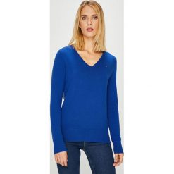 Tommy Hilfiger - Sweter. Niebieskie swetry damskie TOMMY HILFIGER, s, bez wzorów, z bawełny, z krótkim rękawem, krótkie, bez kaptura. W wyprzedaży za 319,90 zł.