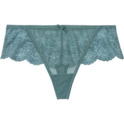 Stringi "panty" bonprix matowy kobaltowo-turkusowy - piaskowy beżowy. Zielone stringi damskie marki bonprix, z koronki. Za 34,99 zł.