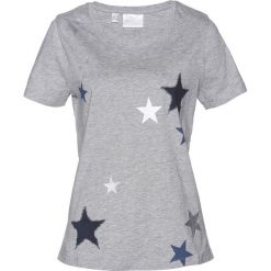 Shirt w gwiazdy bonprix jasnoszary melanż. Szare koszulki damskie bonprix, bez wzorów, bez kołnierzyka, bez rękawów. Za 44,99 zł.