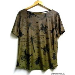 Bluzka damska,t-shirt ze wzorem robaczki S-XL. Brązowe bluzki damskie Pakamera, s, klasyczne, z klasycznym kołnierzykiem. Za 79,00 zł.