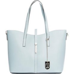 Shopper bag damskie: Skórzany shopper bag w kolorze błękitnym – 40 x 27 x 14 cm