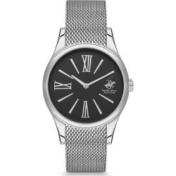 Zegarek kwarcowy w kolorze srebrno-czarnym. Szare, analogowe zegarki damskie Beverly Hills Polo Club, metalowe. W wyprzedaży za 299,95 zł.