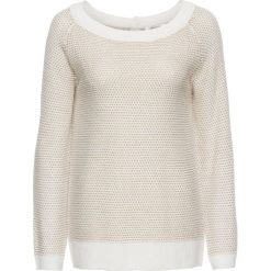 Sweter dzianinowy z lureksową nitką bonprix biel wełny. Białe swetry rozpinane damskie marki bonprix, z wełny. Za 89,99 zł.