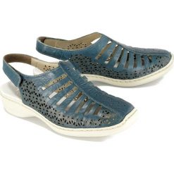 RIEKER 41355-12 blue, sandały damskie. Niebieskie sandały damskie Rieker, bez wzorów, bez obcasa, bez zapięcia. Za 249,90 zł.