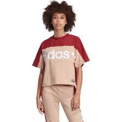 Adidas Originals Boxy Koszulka Czerwony Beżowy. Czerwone koszulki damskie adidas Originals, s, z nadrukiem, z bawełny, bez kołnierzyka. Za 119,95 zł.