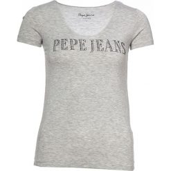 Koszulka w kolorze jasnoszarym. Szare koszulki damskie Pepe Jeans, m, bez wzorów, z okrągłym kołnierzem. W wyprzedaży za 114,95 zł.