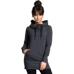 LOGAN Długa bluza ze sznurkiem - grafitowa. Szare bluzy damskie BE, s, bez wzorów, z jeansu, z długim rękawem, długie, z kapturem. Za 209,00 zł.