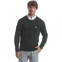 Sweter w kolorze zielonym. Zielone swetry klasyczne męskie Polo Club Men, m, z haftami, z bawełny, z okrągłym kołnierzem. W wyprzedaży za 173,95 zł.
