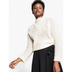 Sweter ze stójką z dzianiny o splocie warkocza, wełna i aplaka. Szare golfy damskie marki La Redoute Collections, l, z dzianiny. Za 251,96 zł.