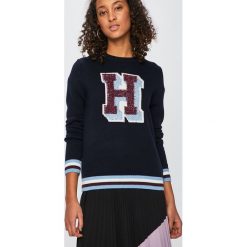 Tommy Hilfiger - Sweter. Niebieskie swetry klasyczne damskie marki TOMMY HILFIGER, s, z bawełny, z okrągłym kołnierzem. Za 699,90 zł.