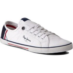 Tenisówki PEPE JEANS - Aberman Print PMS30354 White 800. Białe półbuty damskie Pepe Jeans, bez wzorów, z jeansu, bez zapięcia. W wyprzedaży za 169,00 zł.