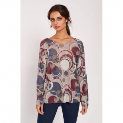 Koszulka w kolorze beżowym ze wzorem. Brązowe t-shirty damskie marki Dioxide, s, w geometryczne wzory, z dekoltem w łódkę, z długim rękawem. W wyprzedaży za 89,95 zł.