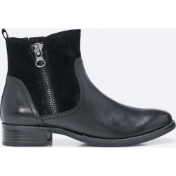 Caprice - Botki. Czarne buty zimowe damskie marki Caprice, z materiału, na obcasie. W wyprzedaży za 239,90 zł.