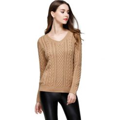 Sweter w kolorze brązowym. Pomarańczowe swetry damskie Swetry na chłodne dni, bez wzorów, z dzianiny, z długim rękawem, długie, bez kaptura. W wyprzedaży za 114,95 zł.