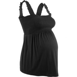 Top ciążowy bonprix czarny. Czarne topy damskie bonprix, bez wzorów, z wiskozy, bez kołnierzyka, bez rękawów. Za 64,99 zł.