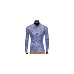 KOSZULA MĘSKA W KRATĘ Z DŁUGIM RĘKAWEM K394 - BŁĘKITNA. Niebieskie koszule męskie na spinki Ombre Clothing, m, z długim rękawem. Za 69,00 zł.