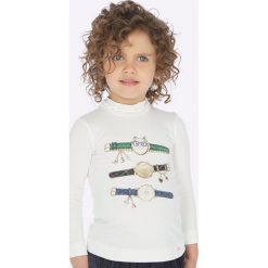 Mayoral - Longsleeve dziecięcy 92 - 134 cm. Niebieskie bluzki dziewczęce Mayoral, z nadrukiem, z elastanu, z okrągłym kołnierzem, z długim rękawem, długie, bez kaptura. W wyprzedaży za 69,90 zł.
