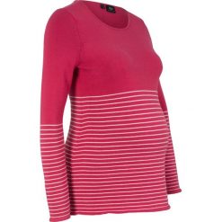Sweter ciążowy bonprix czerwień granatu w paski. Czerwone swetry klasyczne damskie bonprix, moda ciążowa. Za 89,99 zł.