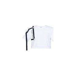 Topy damskie: CROP TOP white heavy plastic. black stripes