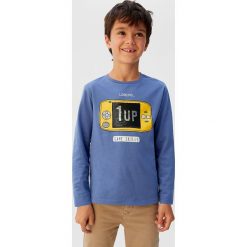 Mango Kids - Longsleeve dziecięcy Video 110-152 cm. Niebieskie t-shirty chłopięce Mango Kids, z nadrukiem, z bawełny, z długim rękawem. Za 45,90 zł.