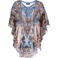 Tunika w kolorze niebiesko-brązowym. Pomarańczowe tuniki damskie Summer Selection, bez wzorów, bez kołnierzyka, bez rękawów. W wyprzedaży za 85,95 zł.