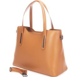 Torebki klasyczne damskie: Skórzana torebka w kolorze jasnobrązowym – 37 x 27 x 16 cm