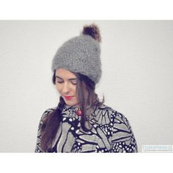Czapki zimowe damskie: CUBE Grey Czapka 100% WEŁNA, futro, KOLORY