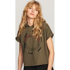 Bluzy damskie: Bluza z krótkimi rękawami - Khaki