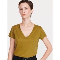 T-shirt z Tencelu - Khaki. Brązowe t-shirty damskie Reserved, s, bez wzorów, bez kołnierzyka. Za 49,99 zł.