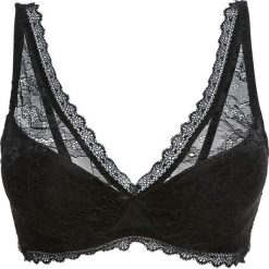 Biustonosz bralette bonprix czarny. Czarne biustonosze bonprix, w koronkowe wzory, z koronki. Za 42,99 zł.