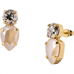 Pozłacane kolczyki-wkrętki z kryształkami Swarovski. Brązowe kolczyki damskie marki Destellos, z kryształem, metalowe. W wyprzedaży za 77,95 zł.