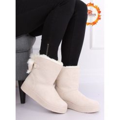 Śniegowce emusy beżowe LV70P BEIGE. Brązowe botki dziewczęce obuwie damskie, przed kolano, bez zapięcia. Za 108,99 zł.