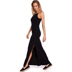 Czarna Maxi Dresowa Sukienka na Wąskich Ramiączkach. Czarne sukienki damskie Molly.pl, s, bez wzorów, z dzianiny, bez kołnierzyka, bez rękawów, długie, maxi, ołówkowe. Za 139,90 zł.