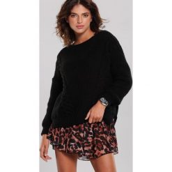 Czarny Sweter Belmore. Czarne swetry damskie Renee, uniwersalny, bez wzorów, z jeansu, casualowe, z długim rękawem, długie, bez kaptura. Za 109,99 zł.