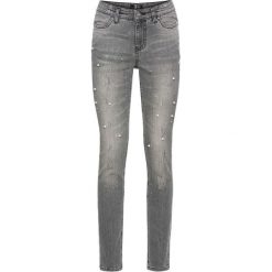 Dżinsy SKINNY ze zdobieniami bonprix jasnoszary denim "used". Szare jeansy damskie bonprix, z denimu. Za 149,99 zł.