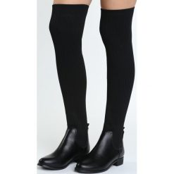 Czarne Kozaki Wintertide. Czarne kozaki damskie na obcasie Born2be, z materiału, z okrągłym noskiem. Za 119,99 zł.