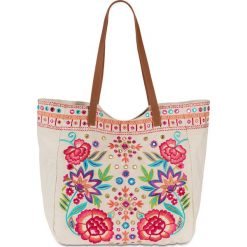 Torba shopper płócienna bonprix kremowo-kolorowy. Brązowe torby damskie na zakupy bonprix, bez wzorów, bez dodatków. Za 89,99 zł.