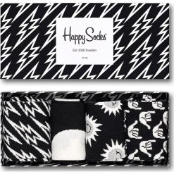 Happy Socks - Skarpetki Black And White (4-pack). Czarne skarpetki damskie Happy Socks, bez wzorów, z elastanu. W wyprzedaży za 99,90 zł.