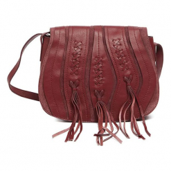 Skórzana torebka w kolorze bordowym - (S)28 x (W)23 x (G)10 cm. Brązowe torebki klasyczne damskie Tosca Blu, w paski, z materiału. W wyprzedaży za 369,95 zł.