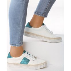 Biało-Niebieskie Trampki Summer Crane. Niebieskie espadryle damskie Born2be, z aplikacjami, bez obcasa. Za 59,99 zł.