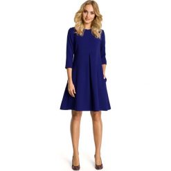 Chabrowa Sukienka Trapezowa z Kontrafałdą. Niebieskie sukienki koktajlowe marki Molly.pl, l, midi, oversize. Za 132,90 zł.