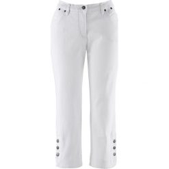 Dżinsy 3/4 ze stretchem bonprix biały denim. Białe jeansy damskie bonprix. Za 99,99 zł.
