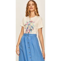 Pepe Jeans - T-shirt Liza. Białe bluzki damskie Pepe Jeans, s, z haftami, z bawełny, casualowe, z okrągłym kołnierzem, z krótkim rękawem. Za 139,90 zł.
